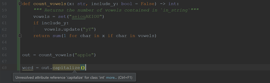 PyCharm uses type-hints to check our code for consistency